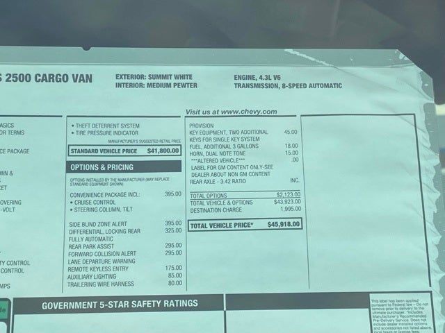 2025 Chevrolet Express 2500 Work Van Cargo